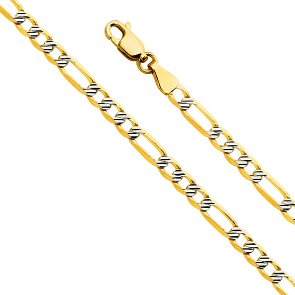 14k Yellow White Gold 3.9mm Diamond-Cut Solid Figaro Pave Chain Link Necklace 18" Jewelry Female