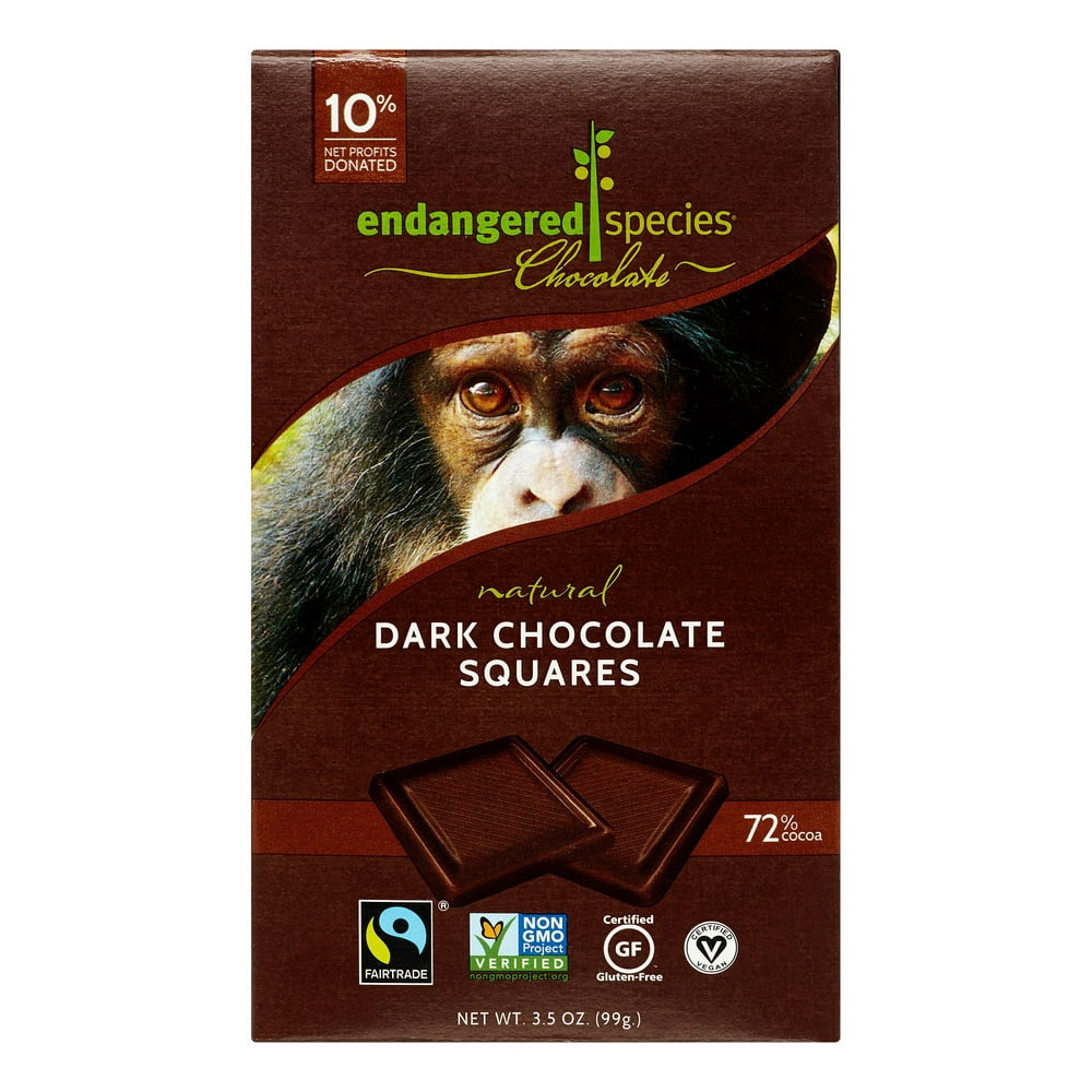 Endangered Species Chimp, Natural Dark Chocolate Squares (72 Cacoa