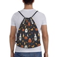 thumbnail image 2 of Drawstring Backpack - halloween spooky fun pumpkins bats Splash Proof Small Drawstring Gym Bag for Women Men, Cinch Sports String Bag Backpack for Travel Swimming Beach, 2 of 8