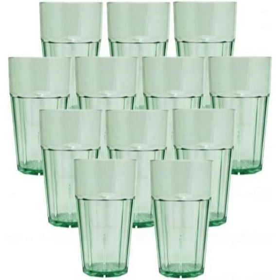TrueCraftware- Set of 12 Diamond 24 oz. Tumbler/Drinking Cups Green Polycarbonate-Premium Iced Tea Glasses Stackable Reusable Dishwasher Safe Break-Resistant for Home and Restaurants