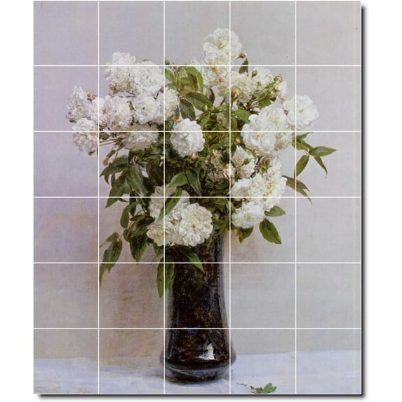 Ceramic Tile Mural-Henri Fantin-Latour Flowers Backsplash Tile Mural 8. 24" w x 32" h using (12) 8 x 8 ceramic tiles