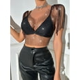thumbnail image 2 of Biezeib Women's Mesh Tank Tops Diamond Hollow Out See Through Tassel Tops for Club Rave Outfit, 2 of 6