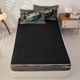 thumbnail image 4 of Castle Fairy Vintage Round Bass Emblem Zipper Queen Comforter Set with Fitted Sheet and 2 Pillowcases,Gone Fishing Text Wood Plank Wall Art Zipper Bedding Set,Green Brown,Black Reversible,4 Pieces, 4 of 6