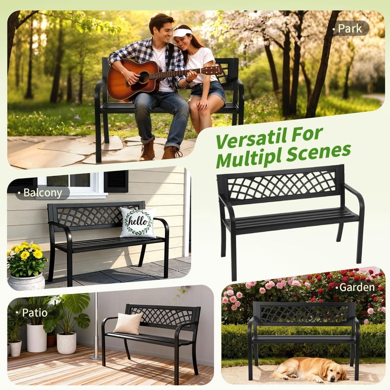 Dkeli Garden Bench with Armrests, Cast Iron, Black photo 5