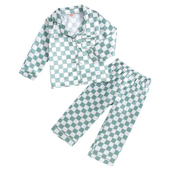Zanarzt Valentines Pajamas for Girls Pajamas Silk PJS Set Satin Sleepwear Long Sleeve Jammies for Kids Button Down Nightwear Loungewear Mint Green,4-5 Years