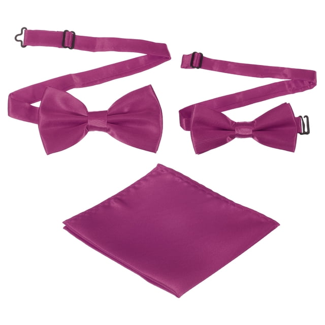 Pajarita para hombres, pajaritas ajustables con pañuelo de bolsillo, conjuntos de pajaritas preatadas para bodas (Rojo púrpura, 2 tamaños)