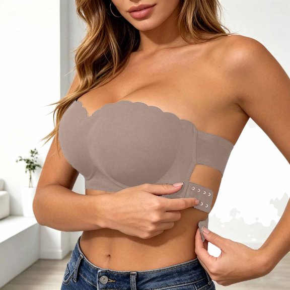 Versatile Strapless Bustier Bra for Seamless Support and Lightweight Comfort | Side Closure Bandeau Push-Up Top for All-Season Wear and Daily Leisure, S, Grey