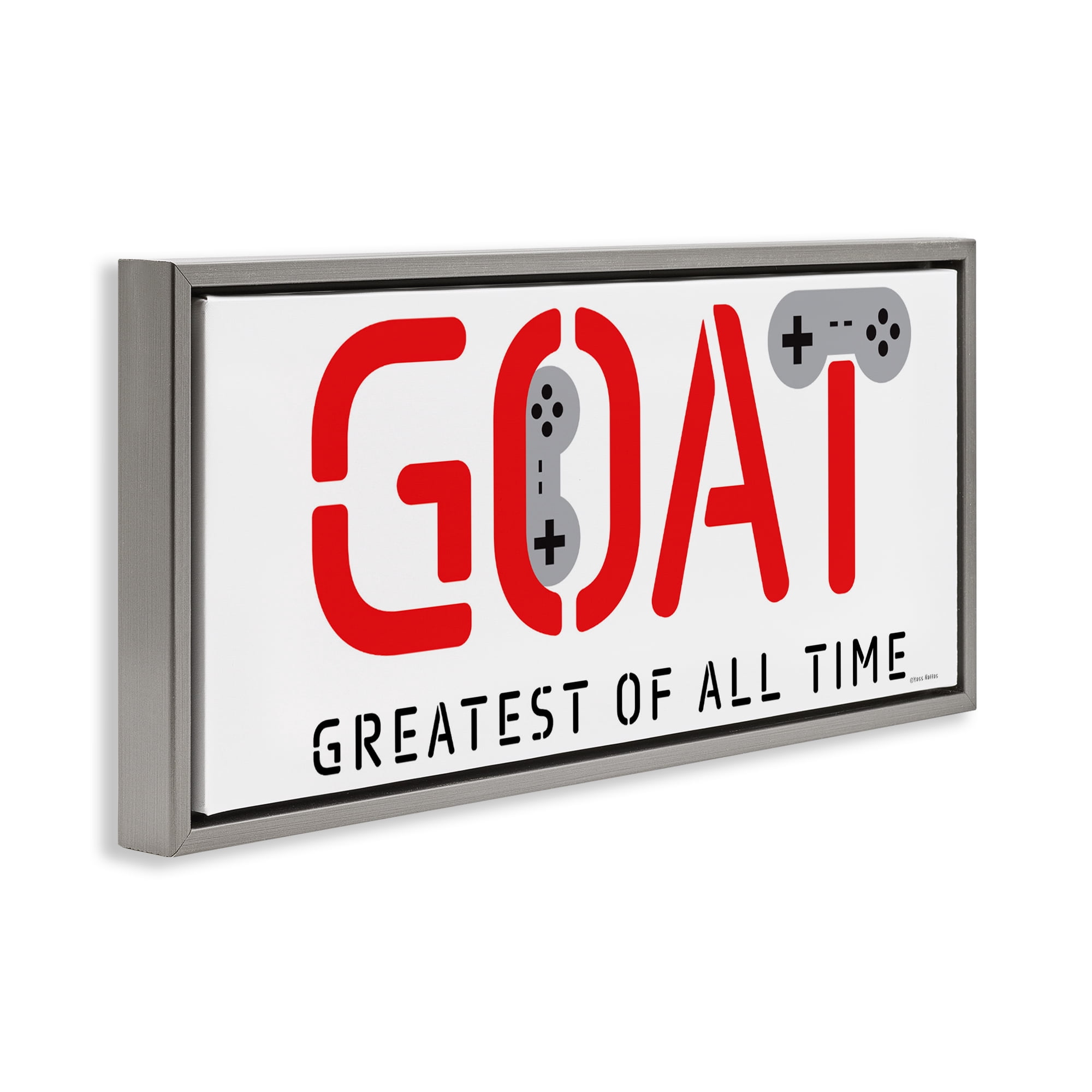 Stupell Industries The GOAT Gamer Gray Framed Floater Canvas Wall Art, design by Yass Naffas Designs