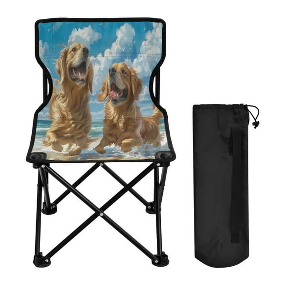 YAZAOO Camping Chairs Modern Joyful Goldens by The Waves Pattern Folding chair
