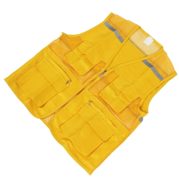 Event Volunteer Vest Cotton Blend Work Clothes With Multi Pockets Yellow for Volunteer Public Welfare