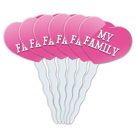 Family Heart Love Cupcake Picks Toppers - Set of 6
