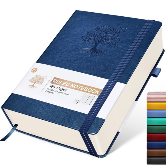 Cuaderno de diario rayado Ansopu tamaño B5 grande, 365 páginas, color azul oscuro