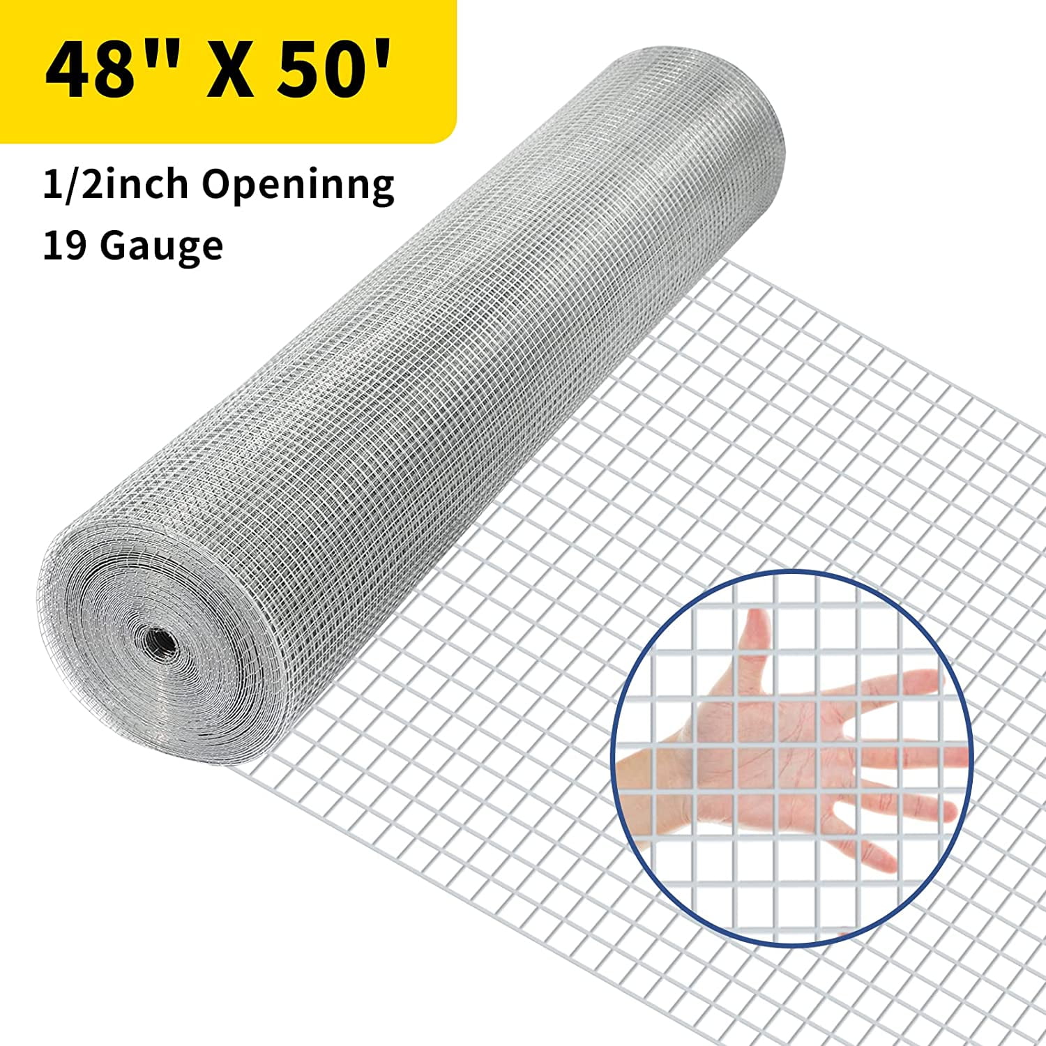 Hardware Cloth Chicken Wire Mesh Galvanized 48inx50ft 19 Gauge Heavy Duty Galvanized Wire Fence for Chicken Poultry Coop, Animal, Fencing，Garden Protection