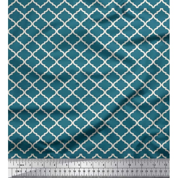Soimoi Blue Rayon Fabric Quaterfoil Damask Fabric Prints By Yard 56 Inch Wide