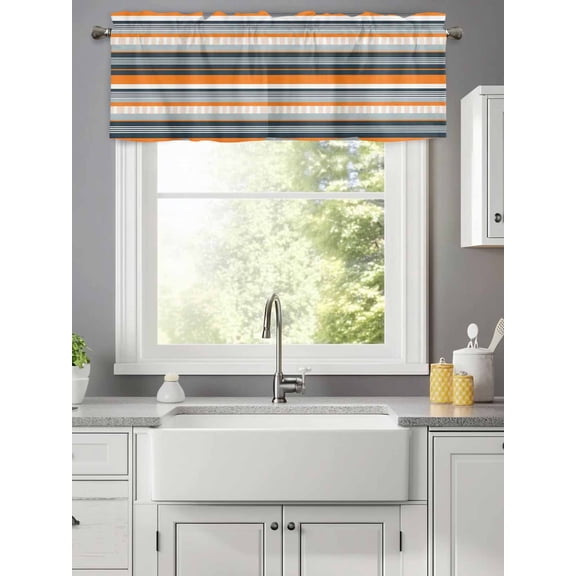 Orange Blue Stripes Lines Valances for Windows,Rod Pocket Valance for Kitchen Bedroom Bathroom Living Room, Window Valance Curtain Farmhouse Home Decor Short Curtains 42x12in