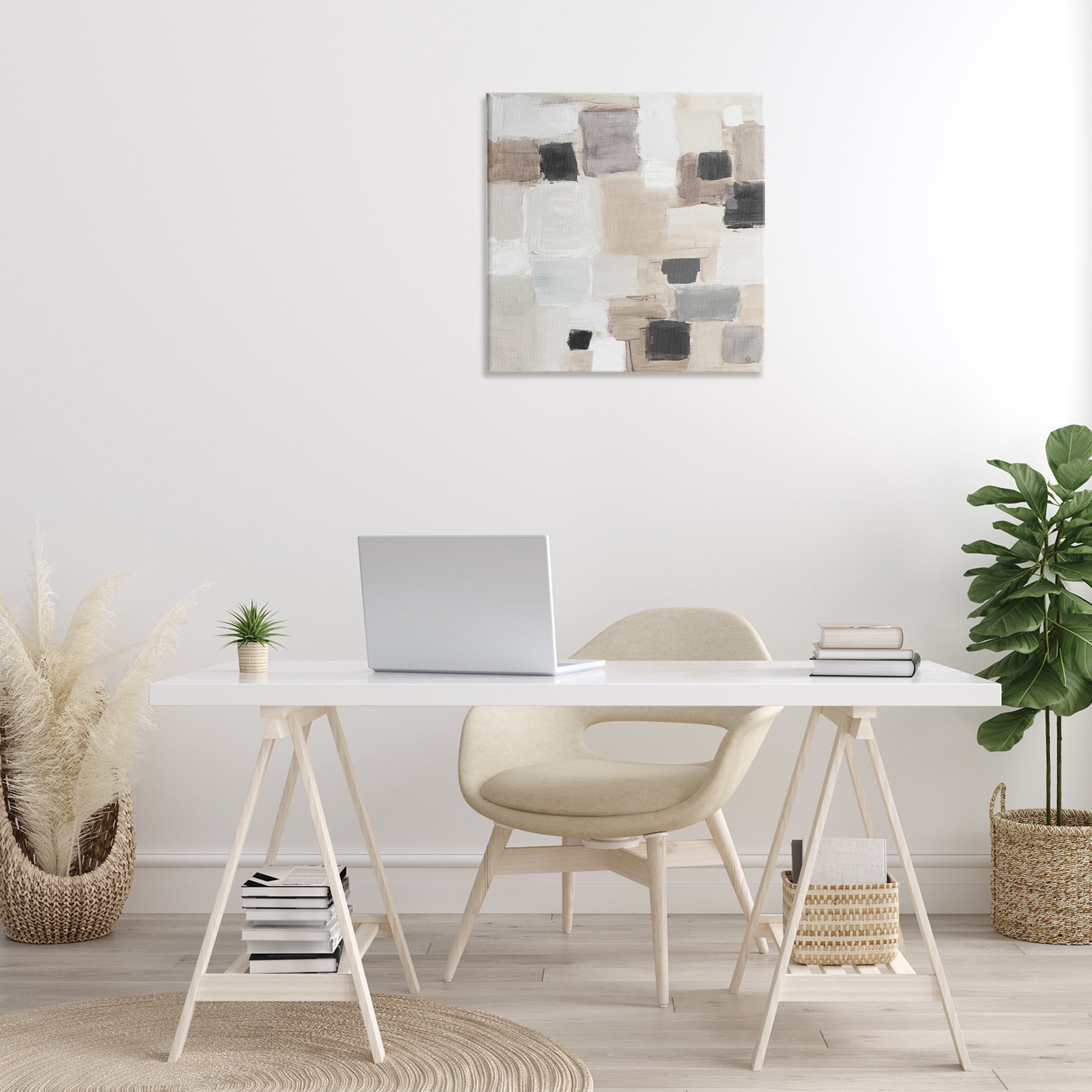 Stupell Industries Neutral Square Patchwork Abstract Painting Gallery Wrapped Canvas Art Print Wall Art, 24 x 24