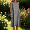 thumbnail image 2 of Gamivast Womens Linen Sundresses Sleeveless V-Neck Tank Dress Vertical Striped Shift Dress Loose Fit Knee Length Summer Beach Vacation Daily Playwear, 2 of 7
