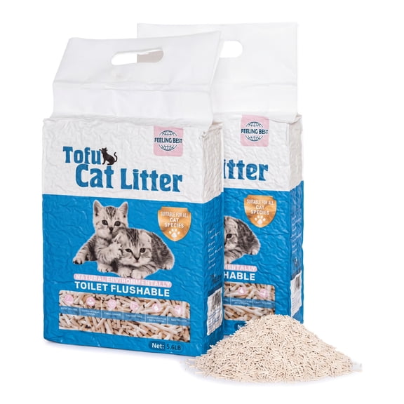 FEELING BEST Unscented Tofu Cat Litter, 11.2 lb (2 x 5.6 lb), Clumping & Flushable