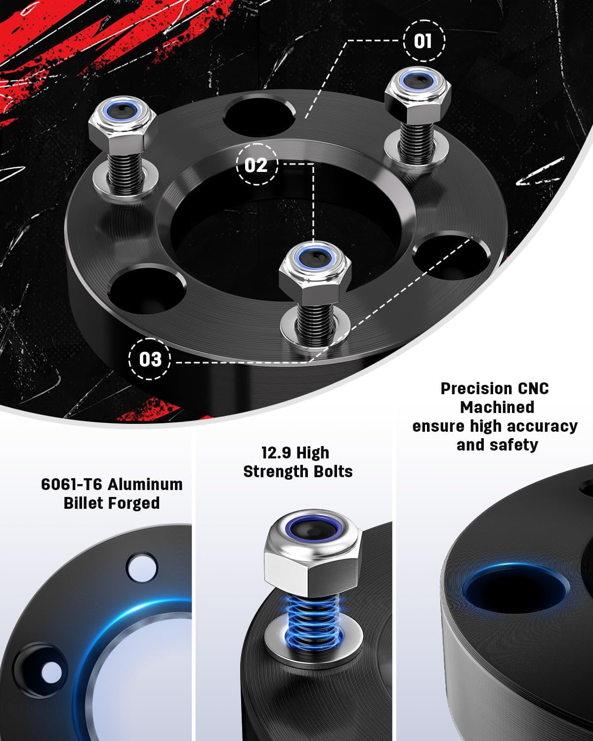 Richeer 1.5 inch Leveling Lift Kit Compatible with 2004-2026 F150 2WD 4WD, Leveling Lift Kit Fit for 2003-2018 Expedition, Forged Front Strut Spacers Raise the Front of your F150 by 1.5"