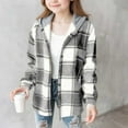 thumbnail image 2 of IVEYRTF Kids Fashion Plaid Hooded Jacket Long Sleeve Button Down Coat Open Front Faux Fleece Lined Warm Outerwear for Children Fall Winter (Gray,12-13 Years), 2 of 4