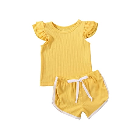 

Canrulo 2PCS Toddler Kids Baby Girls Clothes T-shirt Tops Pants Shorts Summer Outfits Yellow 2-3 Years