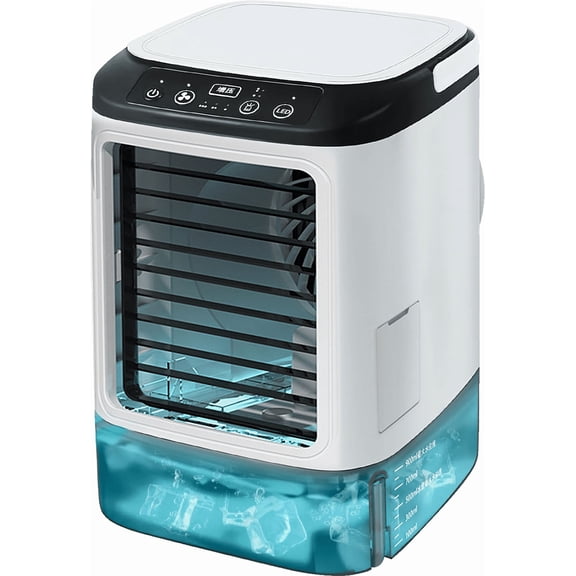 Portable Air Conditioner, Mini Evaporative Cooler with 900ML Tank, 3 Speeds, 2-Level Mist, 7-Color Light, USB Personal Fan for Home Office