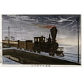 thumbnail image 2 of Kiyochika, Kobayashi 18x13 Black Ornate Wood Framed with Double Matting Museum Art Print Titled - A Steam Locomotive In Hazy Moonlight, 2 of 4