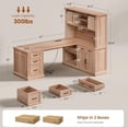 thumbnail image 2 of SEDETA 67" Farmhouse Desk with Hutch, L Shaped Office Desk with 4 Drawers & Storage Cabinet, Executive Corner Computer Desk with Sliding Doors, File Drawer & Power Outlet for Home Office, Oak, 2 of 9