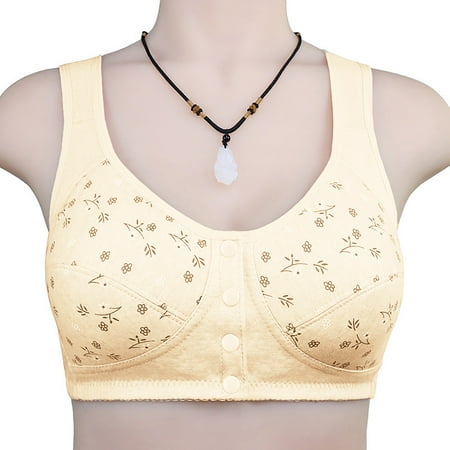 BLTIBY Bras for Women Front Button Closure Bra No Underwire Push Up Printed Underwear Plus Size Fashion Comfortable Breathable Wireless Lingerie 2025 Beige 44