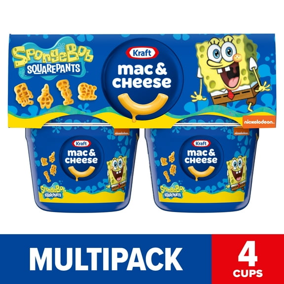 Kraft SpongeBob SquarePants Mac and Cheese, 4 Cups, for Easy Dinner or Dinner Sides, Original Flavor, No Artificial Flavors, Preservatives or Dyes, 1.9 oz