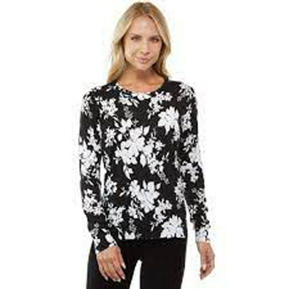 Michael Kors Women's Tropical Floral Crew Neck Sweater, Black, Medium