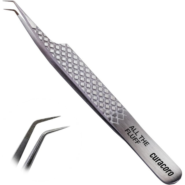 Curacoro Pince à Cils - Pince à Cils Professionnelle et de Précision à Pointe en Fibre pour Extensions de Cils, Pinces Multi-Formes et Usages pour le Volume, l'Isolation et les Cils Classiques (Argent, Tout le Flou)