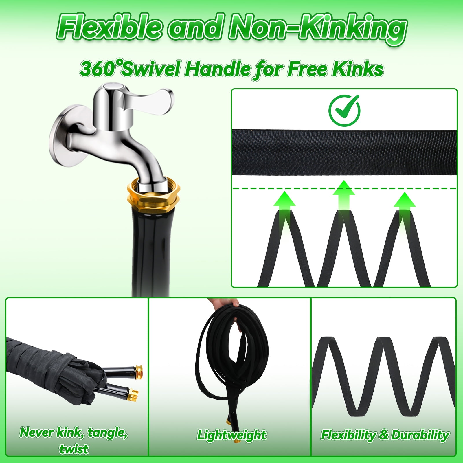 100FT Non-Extendable Garden Hose Set - High-Pressure, Explosion & Freeze-Proof with 8-Function Gun