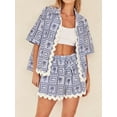 thumbnail image 4 of Suagox Women's Summer Loungewear Set, Fashion Print Short Sleeve Lapel Button T-Shirt with Ric Rac Trim Shorts Sleepwear, 4 of 10