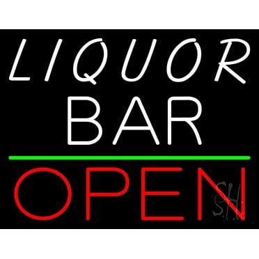 Liquor Bar Open 1 LED Neon sign 24 x 31 - inches, Black Square Cut Acrylic Backing, with Dimmer - Bright and Premium built indoor LED Neon Sign for Bar decor.