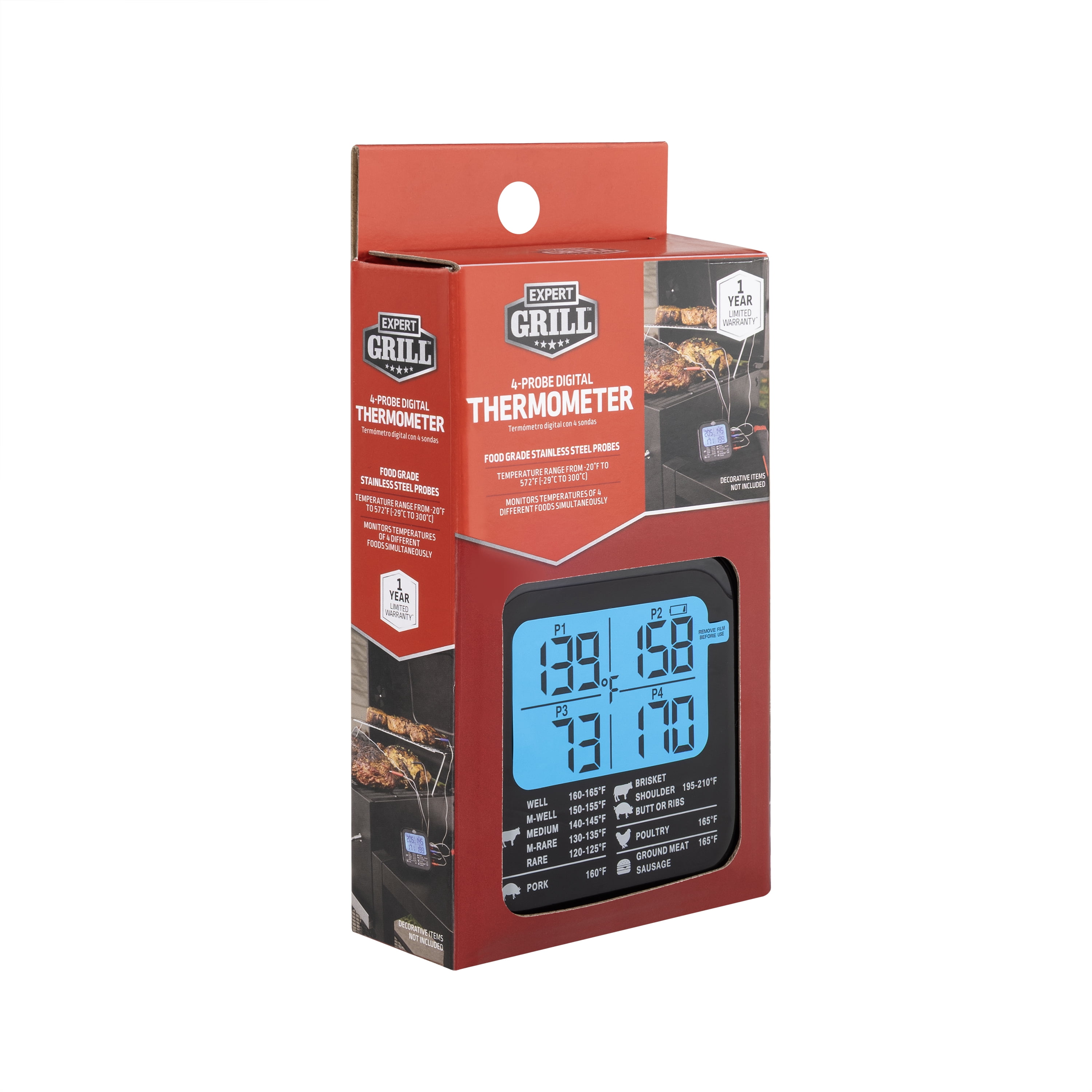 Expert Grill ABS LCD Display Cooking Thermometer with 4 Temperature Probes