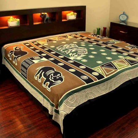 - Handmade Cotton African Animal Print 100% Cotton Tapestry Tablecloth Bedspread Beach Sheet Dorm Decor Olive Green Gold Full 88x106