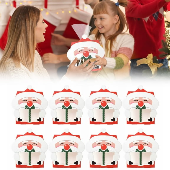 SMKE 8 Pcs Christmas Cookie Boxes With Window,Santa Claus Small Candy Box For Gift Giving,Xmas Goodie Boxes With Cellophane Treat Bags,Christmas Party Favor Bags