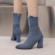 thumbnail image 5 of NECHOLOGY Botas Mujer Adulto Femenino Zapatos Botines mujer Botas con cremallera lateral hueca de mezclilla para mujer de otoño a la moda para mujer (BU1, 7.5), 5 of 6