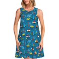 thumbnail image 1 of Xecao Transportations avec Bâtiments pour Robes d'Été pour Femmes Robes Décontractées de Plage Robes de Plage Sans Manches T-Shirt Robe Évasée avec Poches, 1 of 7