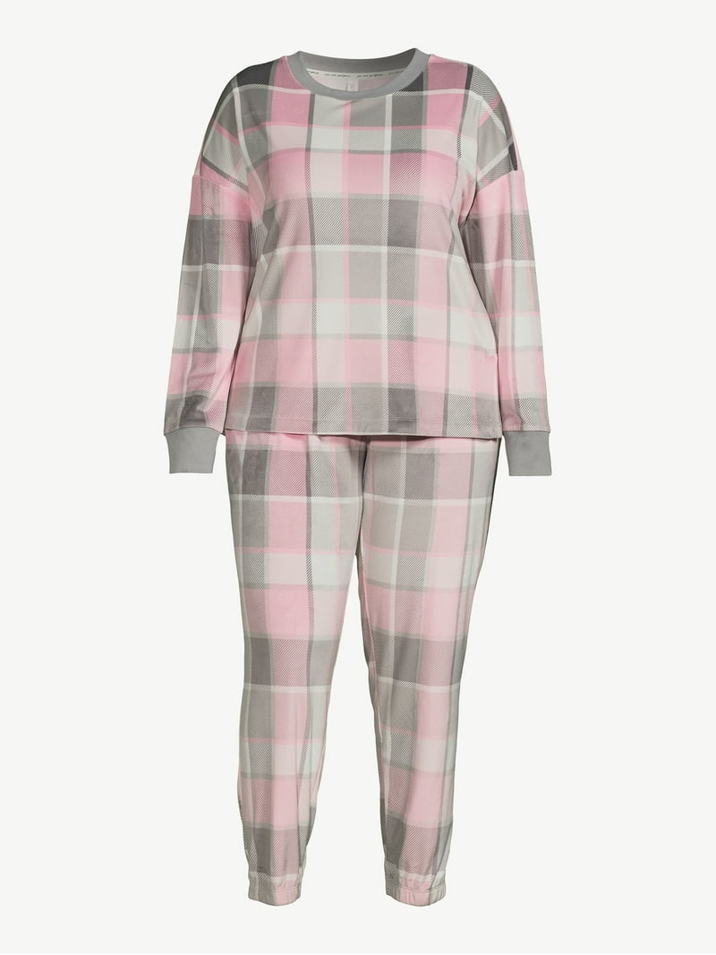 Jogging Sweet Plaid Joyspun Women's Plaid Stretch Velour Top And