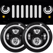 7 Inch LED Halo Headlights with Turn Signal Amber White DRL Compatible with 2007-2017 Jeep Wrangler JK JKU Headlamp Replacement-1 Pair Black