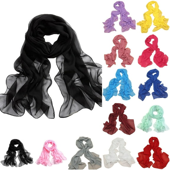 Womens Solid Chiffon Scarf Soft Lightweight Candy Tone Neckwear Accessory
