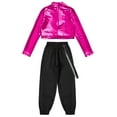 thumbnail image 4 of CHICTRY Kids Girls Hip Hop Dance Skateboarding Outfit Metallic Cropped Tops with Chain Pocket Pants Hot Pink 10, 4 of 5