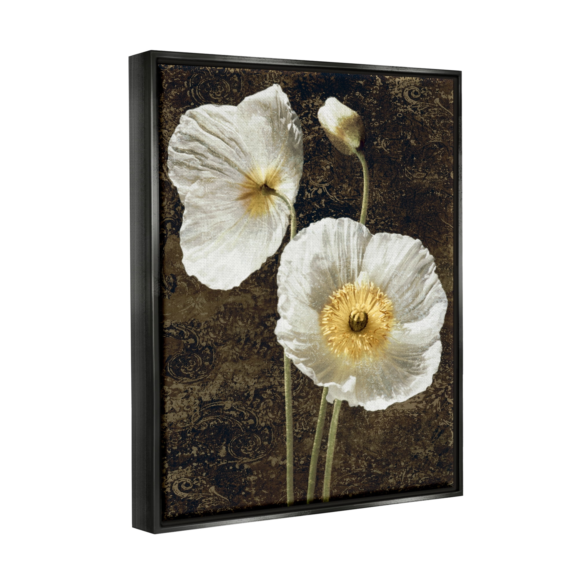 Stupell Industries Budding White Poppies Botanical & Floral Painting Black Floater Framed Canvas Art Print Wall Art, 17 x 21