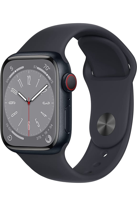 Pre-Owned Apple, Watch Series 8, Compass, iOS, (GPS + Cellular) Aluminum Case, 18 Hour Battery Life, 1 Pound, Midnight/45mm, 1, 1