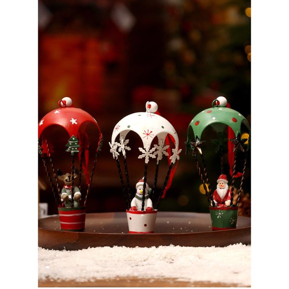 Colorful Vintage Iron Santa Claus Hot Air Balloon Christmas Tree Ornament, Retro Style Hanging Decor