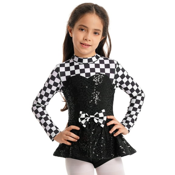 Zaldita Girls Halloween Racer Cosplay Costume Sequins Checkerboard Leotards Kids Fancy Dress Up Black 4
