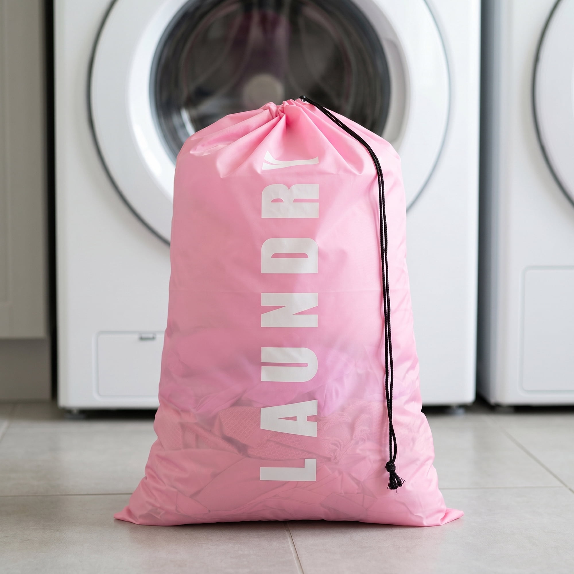 Unique Bargains 2Pcs Waterproof Wet Dry Travel Laundry Bag Pink-White 24" x 36.2"