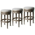 thumbnail image 1 of Maven Lane Pullman Backless Bar Stool in Reclaimed Oak Finish w/ Ash Grey Fabric Upholstery, Set of 3, 1 of 6